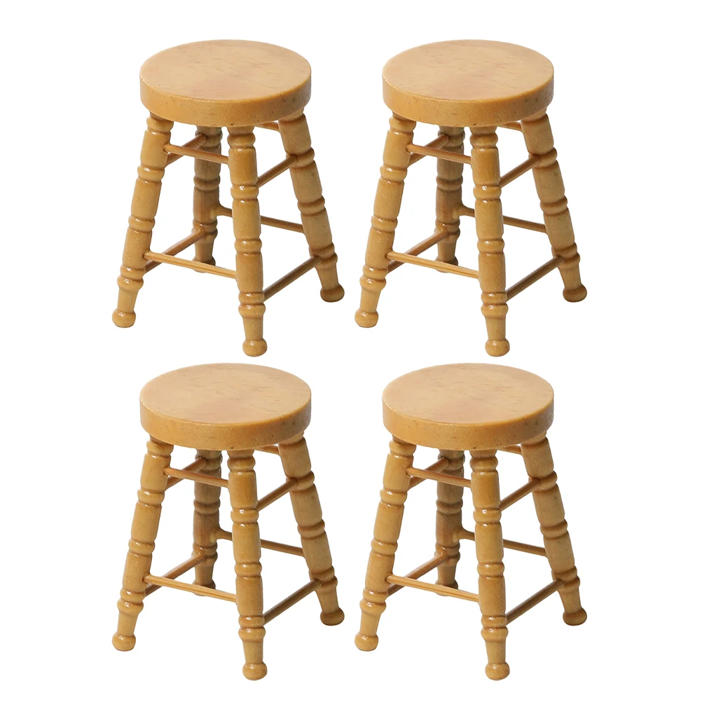 4 stks Mini Ronde Kruk Hoge Been Houten Micro Kruk Voor Poppenhuis Ambachten Natuurlijke Log Stijl Meubels Miniatuur Accessoires Mini