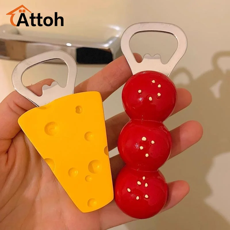 

1pcs Cute Beer Opener Kawaii Candied Haws Cheese Refrigerator Magnets Home Decor Kitchen Gadgets Cute Bottle Opener Key Chain