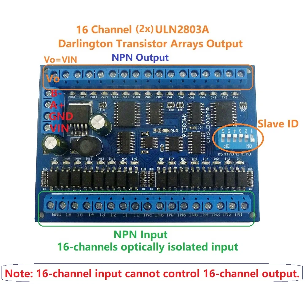 

DC 12V 24V 16 Input 16 Output RS485 Remote Control Switch PLC IO expansion Board 03 06 16 Modbus RTU Module