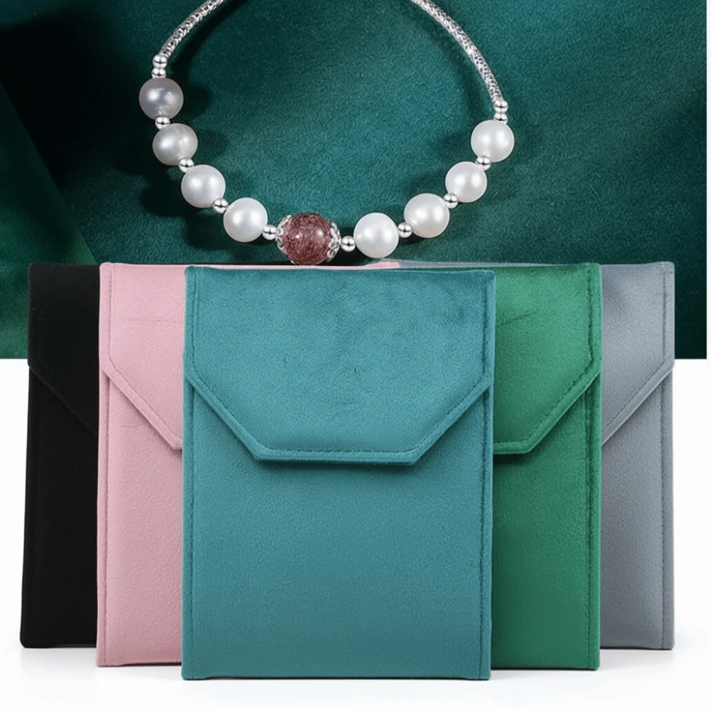 

Velvet Material Velvet Jewelry Pouch Foldable Design Snap Button Closure Necklace Organizer Bag Soft Lining Jewelry Storage Bag