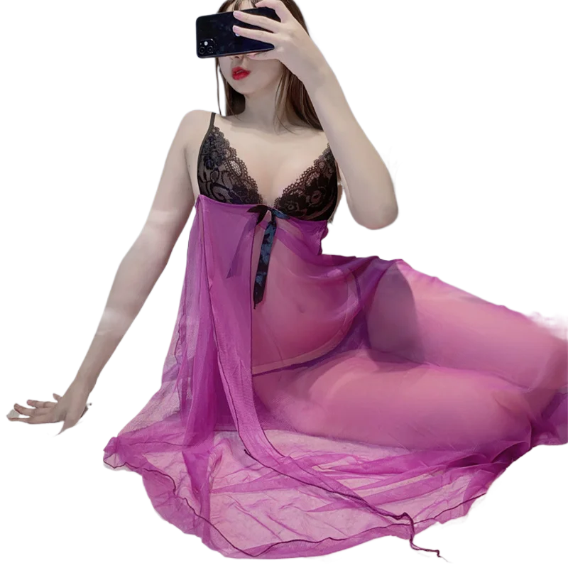 

Комплект: кружевной халат и ночная сорочка с длинным рукавом, поясом и V-образным вырезом, женская одежда для сна и отдыха