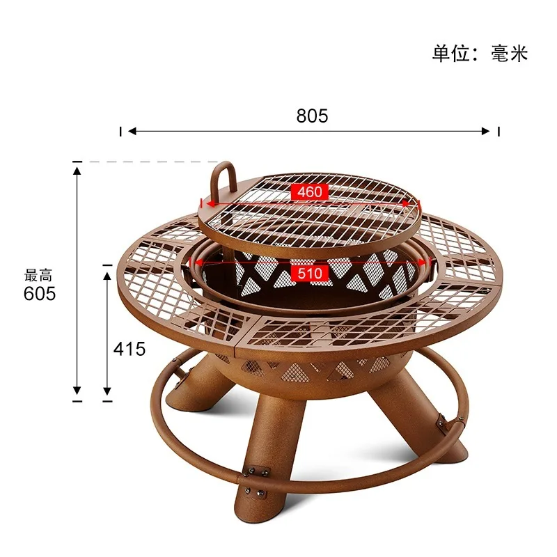 2026 Modern Outdoor Steel Charcoal Dual-Use Fire Pit & Heating Barbecue Grill Set Portable Powder Coated Fire Table Outdoor Gard