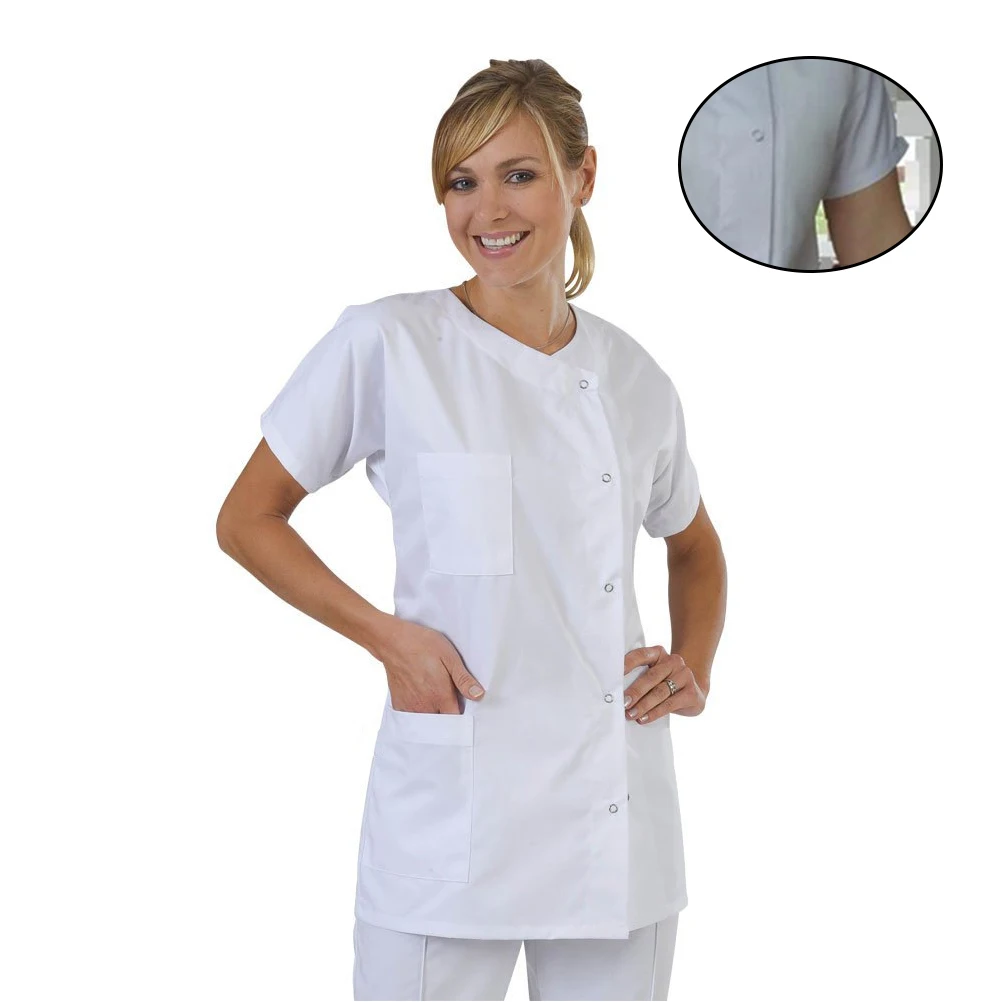 Costume d'infirmière de médecin à manches courtes blanc, uniforme médical respirant et anti-poussière, chemise robuste pour médecins, infirmières, travail d'infirmière