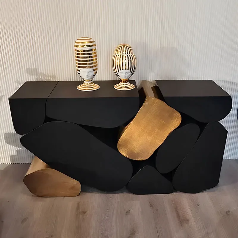 Creative light luxury entrance table Italian modern wall strip case Stainless steel entrance table Designer villa furniture
