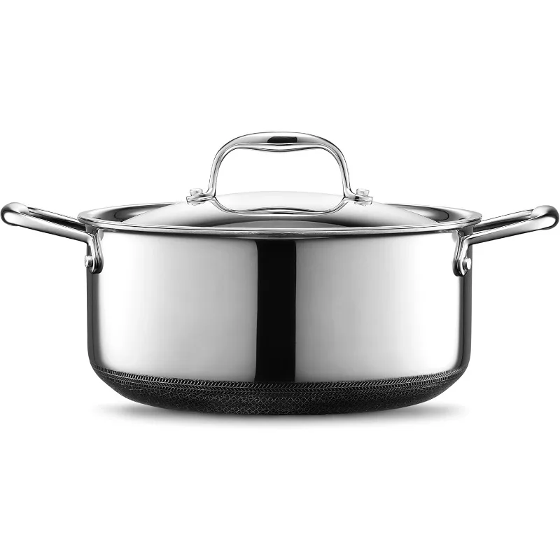 Hybrid Nonstick Dutch Oven, 5-Quart, Stainless Steel Lid, Dishwasher and Oven Safe, Induction Ready, Compatible with All