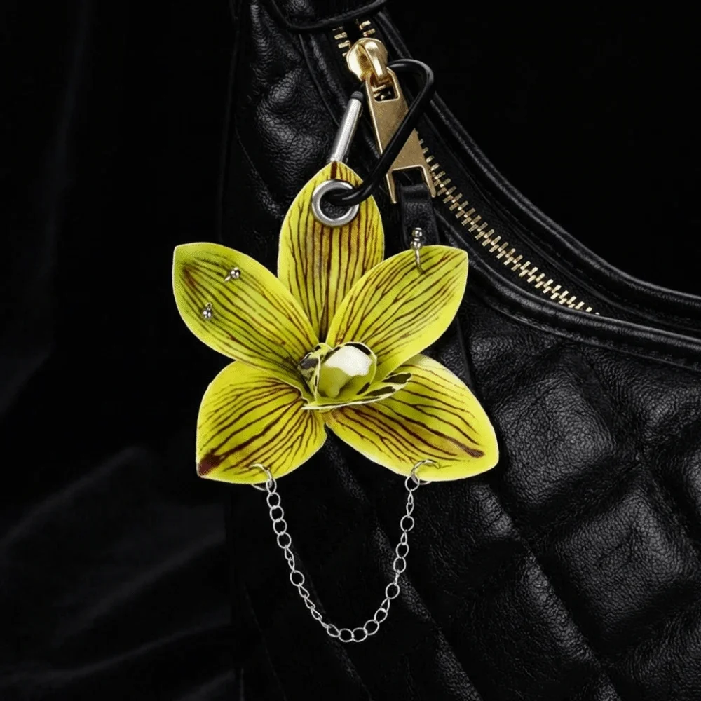 Simulation Flower Orchid Keychain Backpack Decoration Colorful Simulation Flower Keyring Handmade Drilling and Puncture