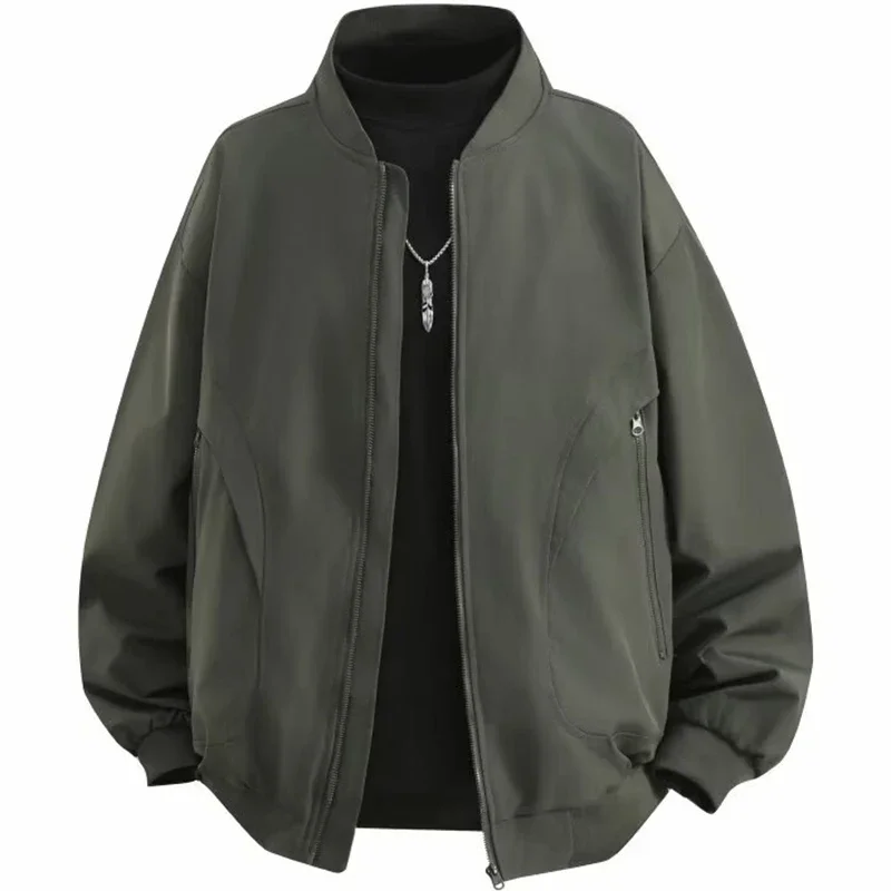 

Men's Bomber Jacket Spring Autumn Zipper Pocket Work Jacket Windbreaker Stand Collar Windproof Outdoor Outerwear Coat Streetwear