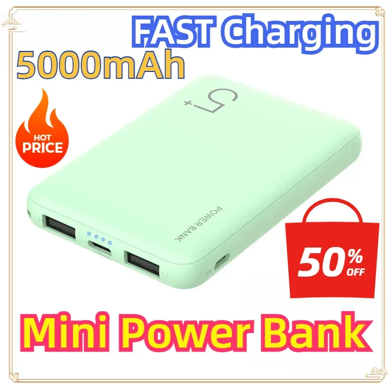 

2.1A FAST Charging Poverbank Phone Charger Fashion Portable Power Bank 5000mAh Mini External Battery Charger