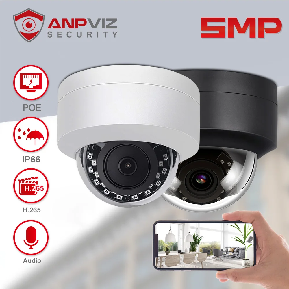 Anpviz 5MP IP Video Camera Outdoor POE Dome Hikvision Compatible CCTV Cam H.265 For NVR One-Way Audio IP66 IR 30m Danale APP