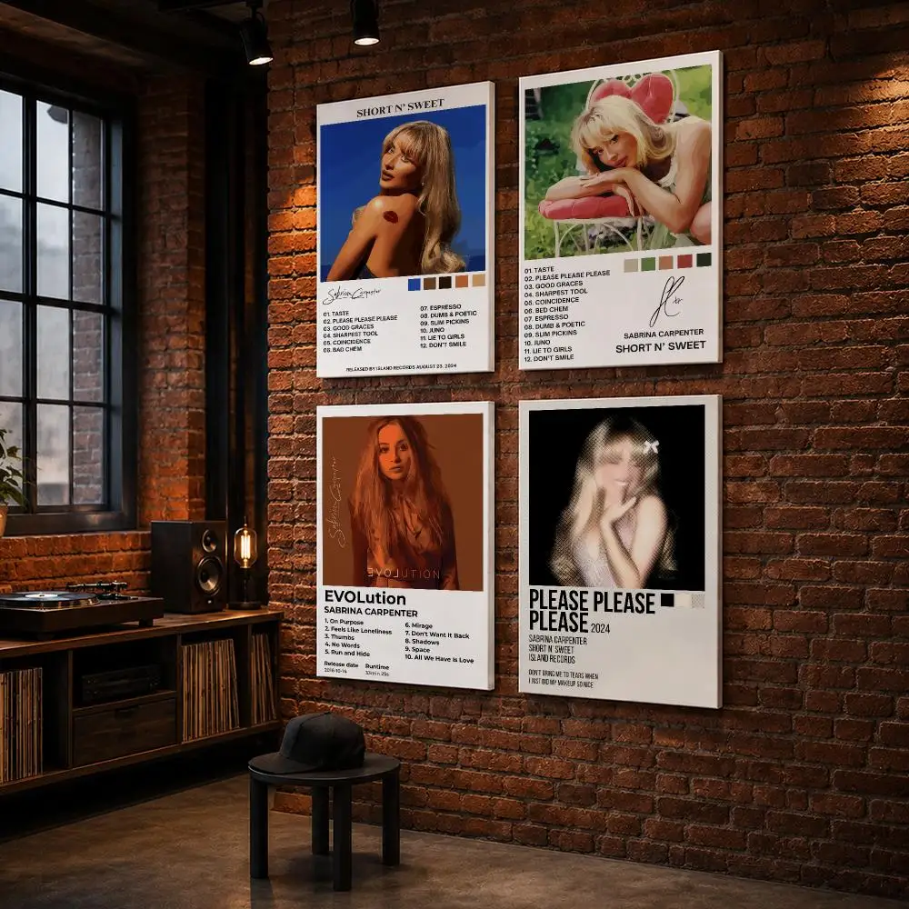 S-Sabrina C-Carpenter Portrait Framed Wall Painting Wood Canvas poster for Living Room Bedroom Hallway Office Home Decor Gift