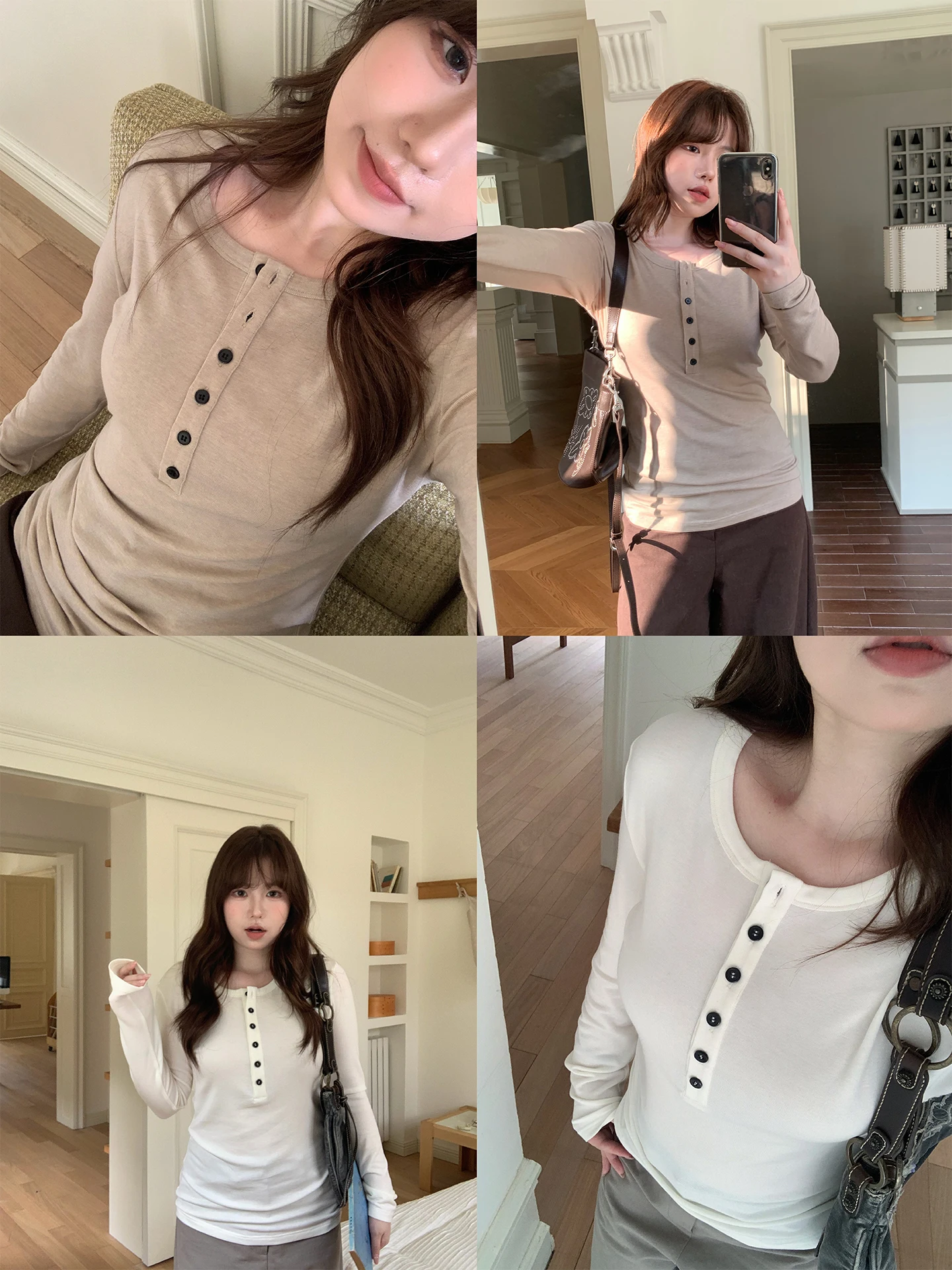 

Vegetable Orbs Time Gallery Women's Long Sve round Ne Wool Silk Base irt Button up T-irt Slim Fit Autumn Top