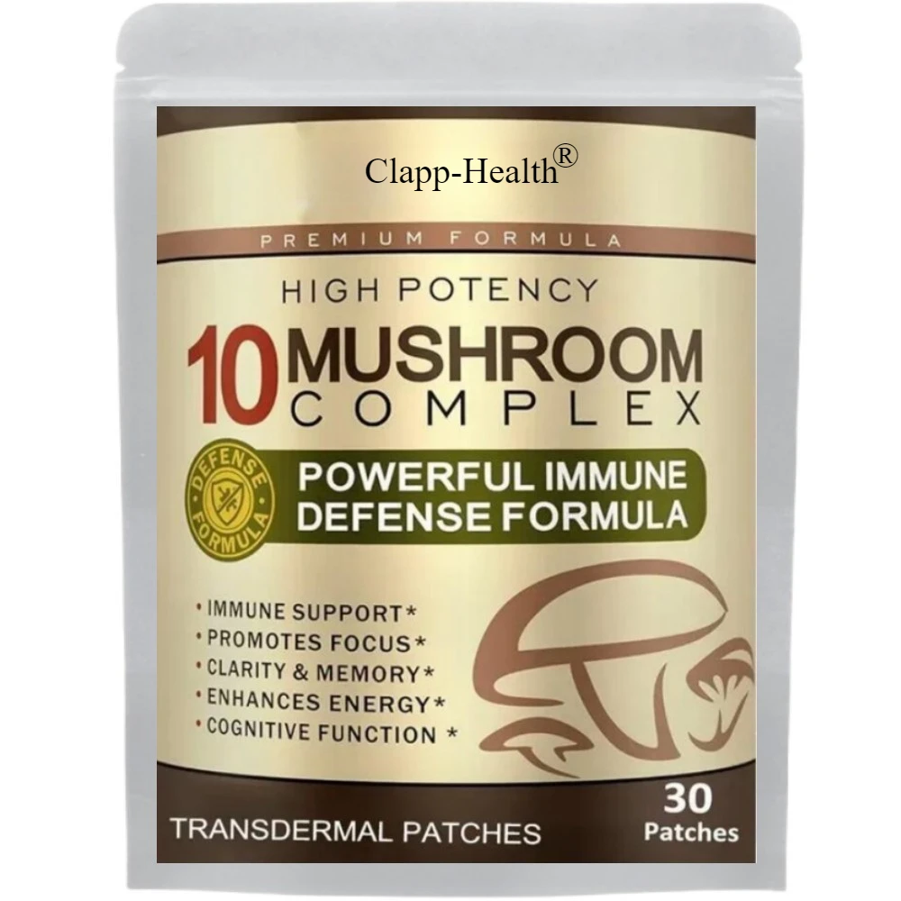 Advanced 10 Mushroom Complex Transdermal Patches for Brain Memory Focus Immune Support Lions Mane-Reishi-Cordyceps 30 Patches