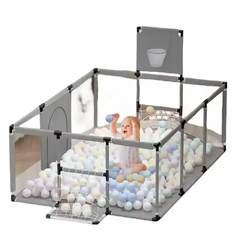 Multi Color Baby Fence With Game Field And Basketball Hoop Indoor Outdoor Anti Rollover Safety Protection