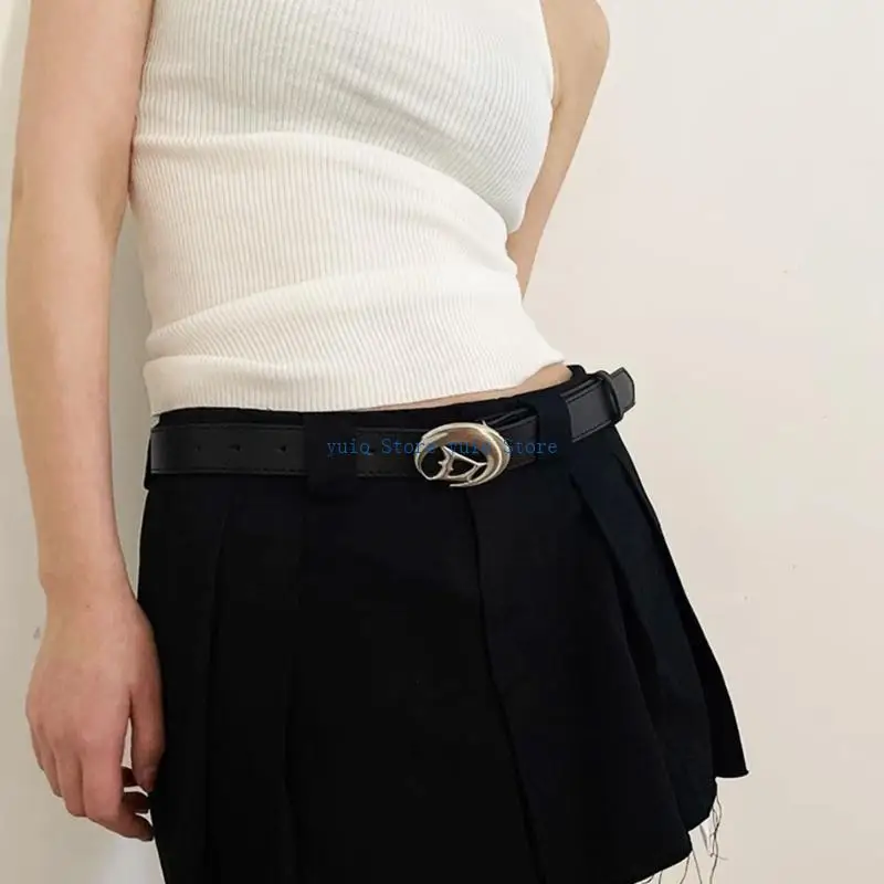 X7XB Fashion Teens Distressed PU Belt Adjustable Length Waist Straps for Dress Shirt