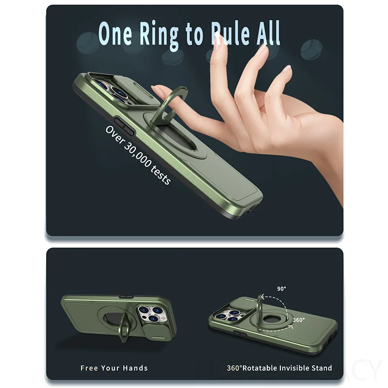 Luksusowe etui na telefon z magnetycznym mocowaniem do iPhone'a 15 14 13 12 11 Pro Max 16 Plus 17 Air z ochroną aparatu i wysuwanym uchwytem.