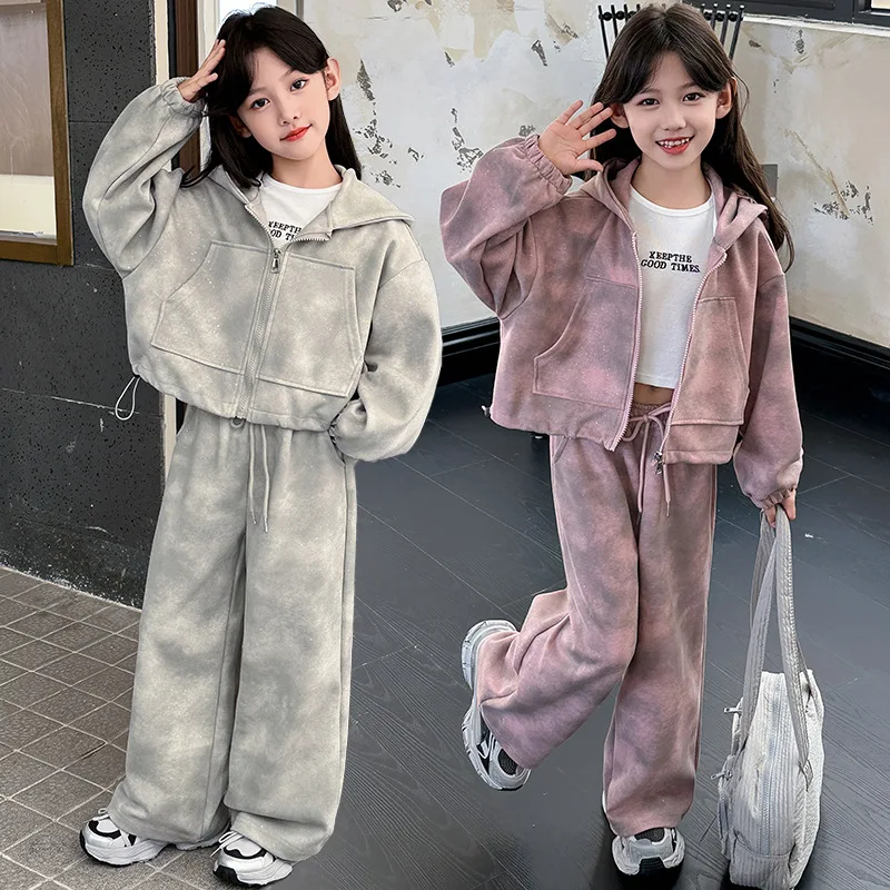 

Girls' Tie-Dye Suits, Hoodie Sets for Spring and Autumn, Short Hooded Jackets, Teen Fall Sets, Daily Wear