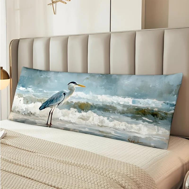 Vintage Stork Print Long Square Cushion Cover, Decorative Inch Pillowcase with Zipper, Polyester Fabric, Reversible Design, Hand