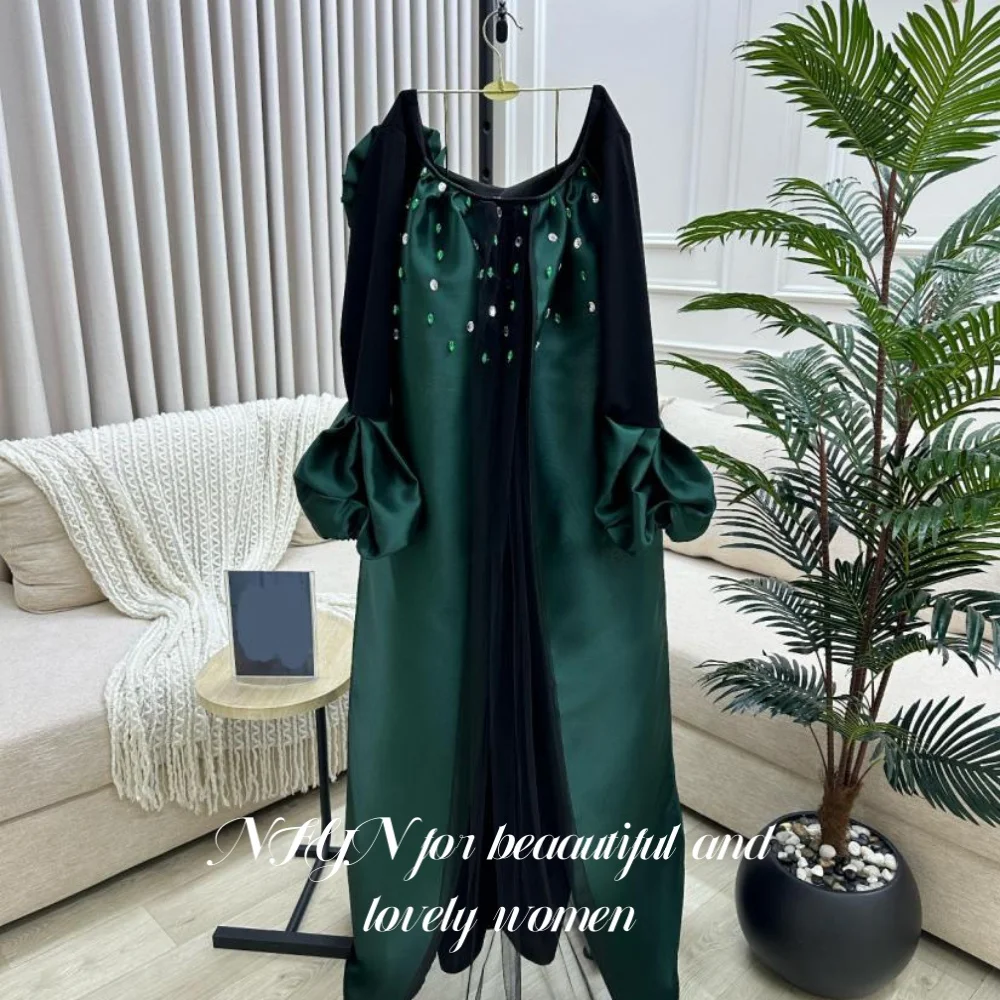 NFYN robes de soirée en Satin noir robe de nuit à manches régulières plis fleurs robe de soirée avec fermeture éclair dos balayage Train personnalisé