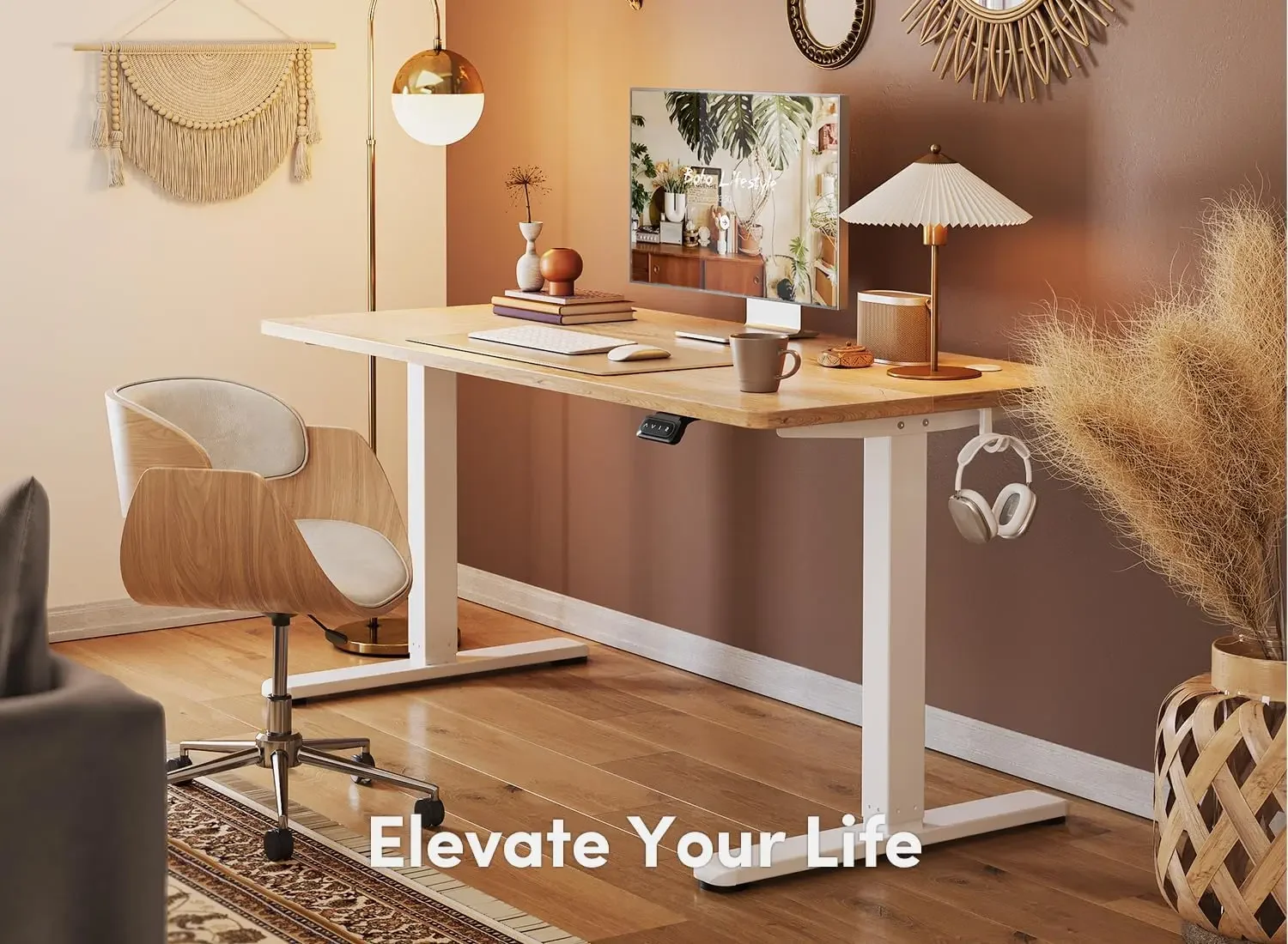 Electric Standing, 48 x 24 Inches Height Adjustable Stand up Desk, Sit Stand Home Office Desk, Computer Desk, Maple