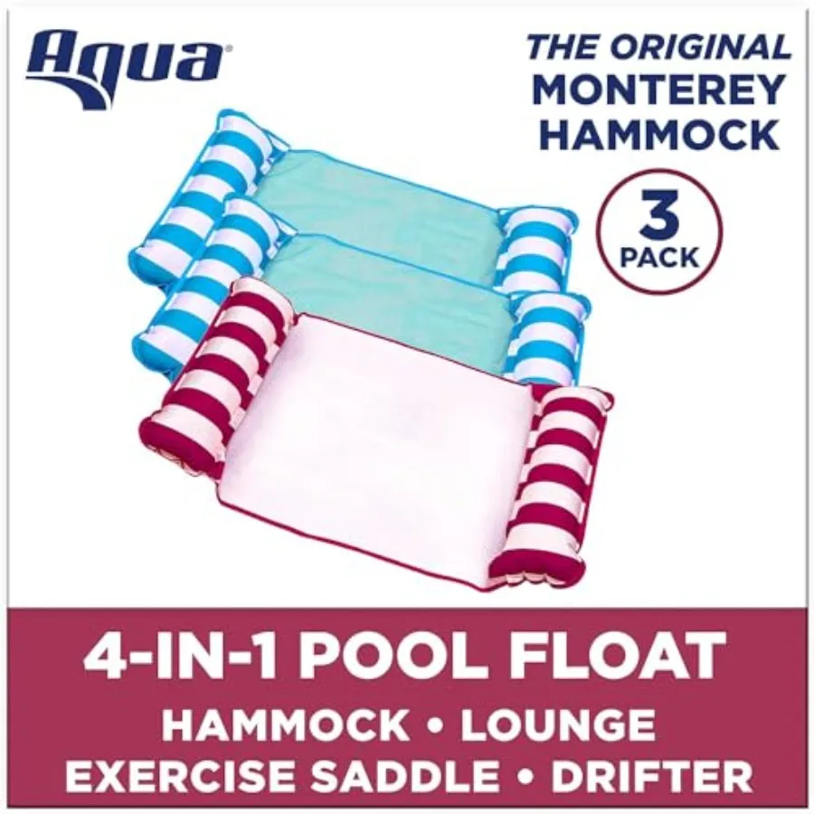 Aqua 4-in-1 Monterey Hammock Pool Float and Water Hammocks 2-3-4 Multipacks Multiple Colors/Styles for Adults and Floating