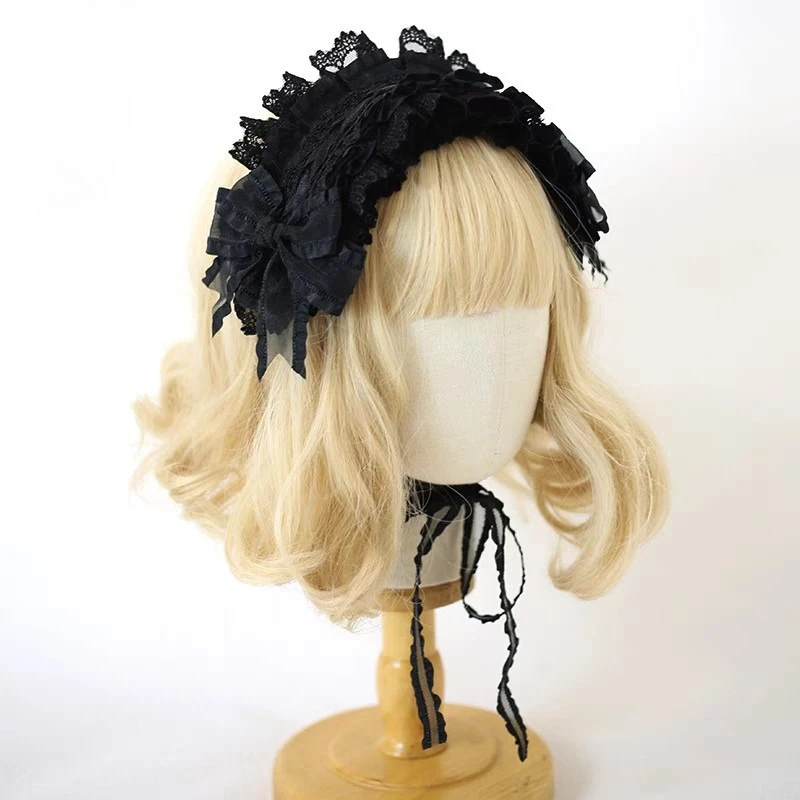 

Exquisite Bow Hair Band KC Gothic Black Red Design Doll Sense Lolita Hair Decor for Dress Up