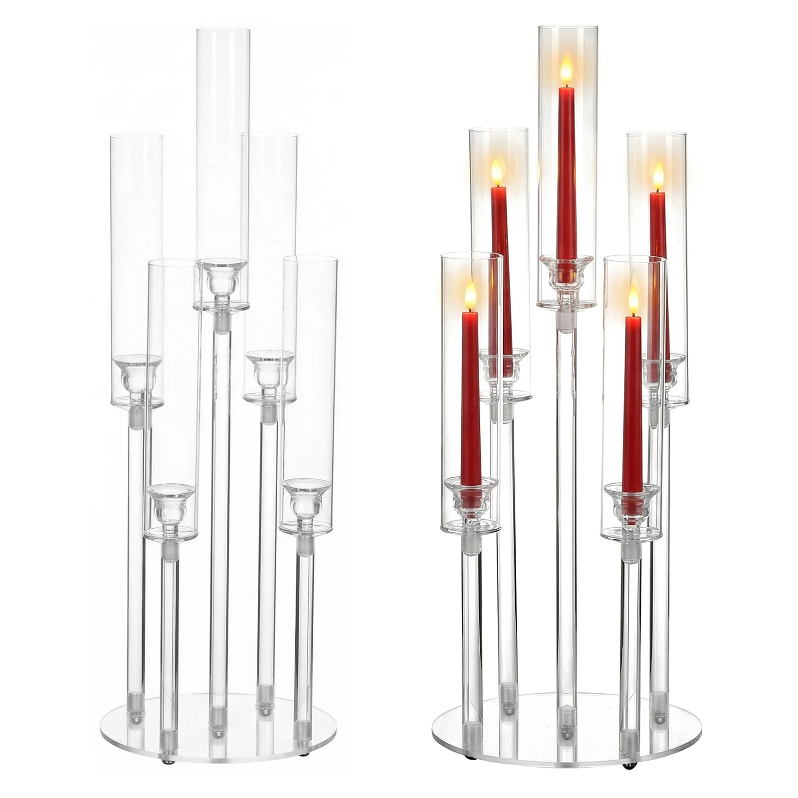 

Набор из 10 акриловых подсвечников с 5 рожками, прозрачные высокие подставки для свечей для свадьбы, дня рождения, праздничного стола, домашнего декора