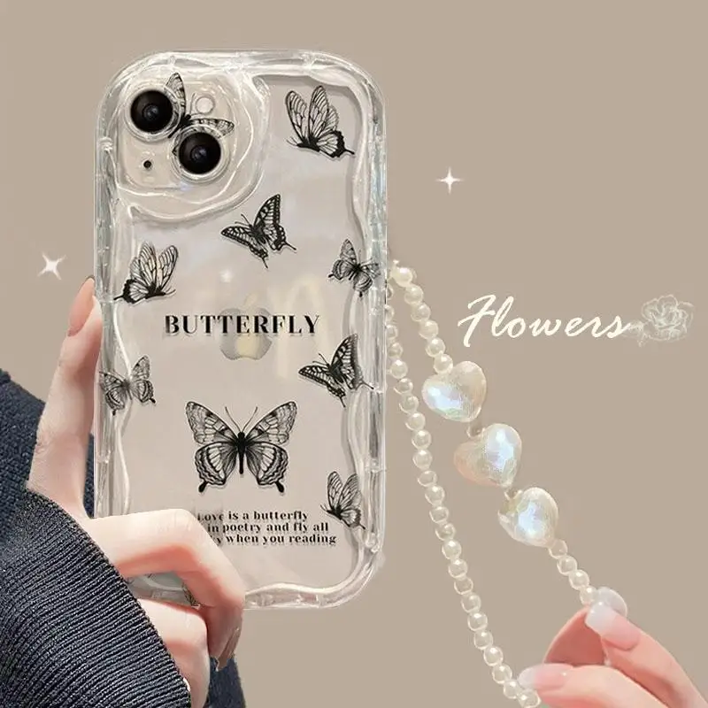 Love Heart Butterfly Chain Case For OPPO A18 A17 A16 A15 A78 A79 A36 A60 A38 A72 A92 A53 A33 A31 A5 A9 2020 A54 A58 A57 2022 A98