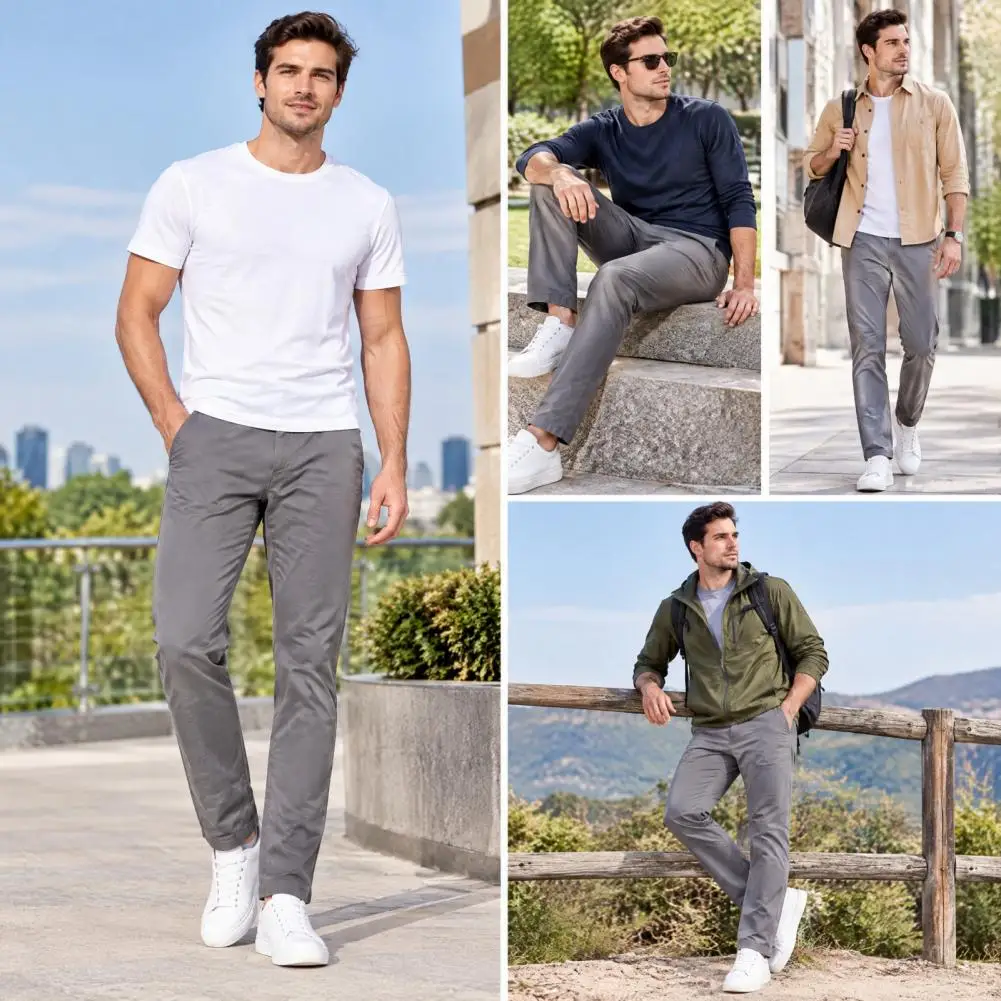 2026 Stretch Men Pants Straight Fit Cotton Golf Trouser Male Spring Summer Formal Dress Office Work Casual Black Navy Blue Khaki