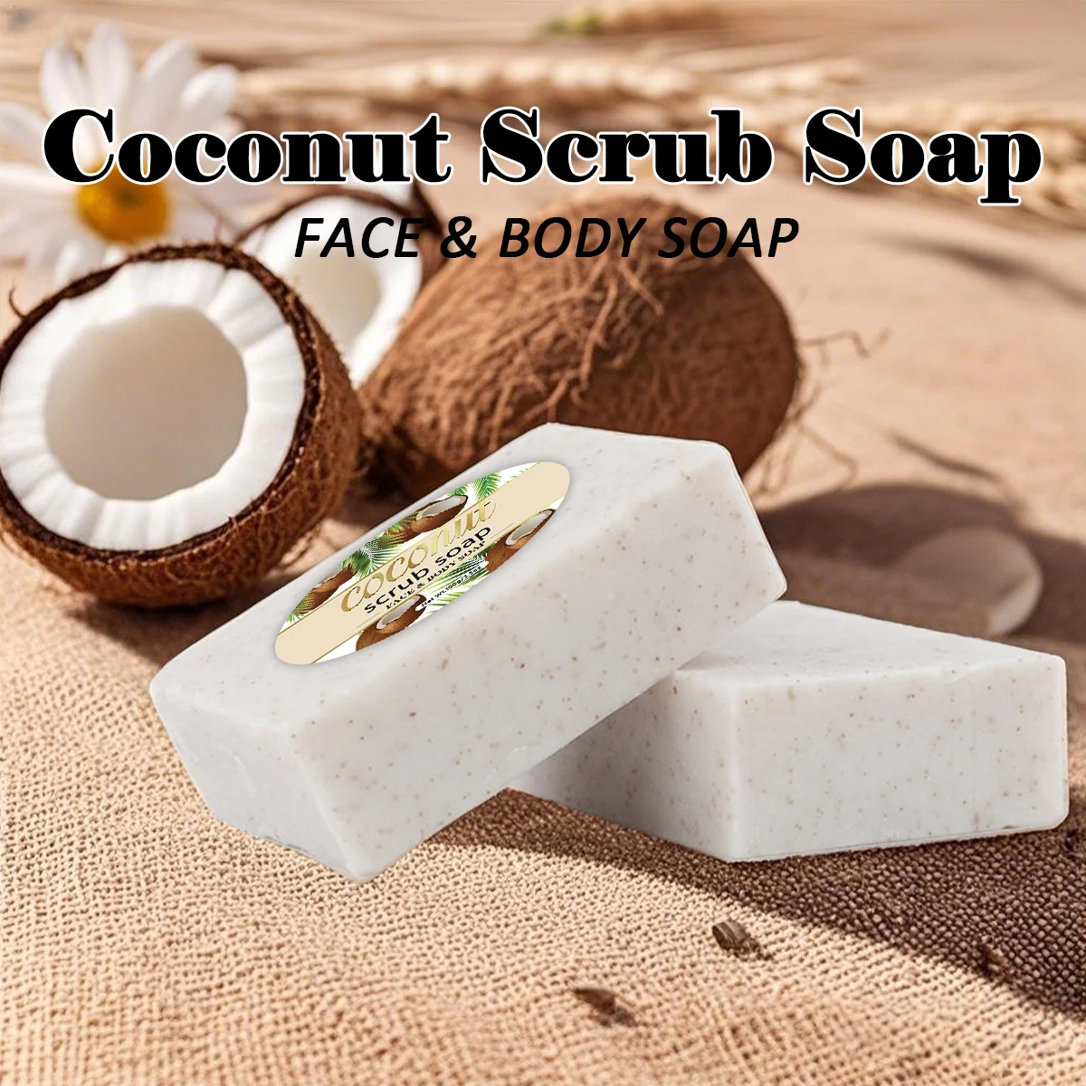

Coconut Scrub Soap Handmade Exfoliating Bath Soap Face & Body Cleanser Long-Lasting Moisturizing Soap Remove Dead Skin