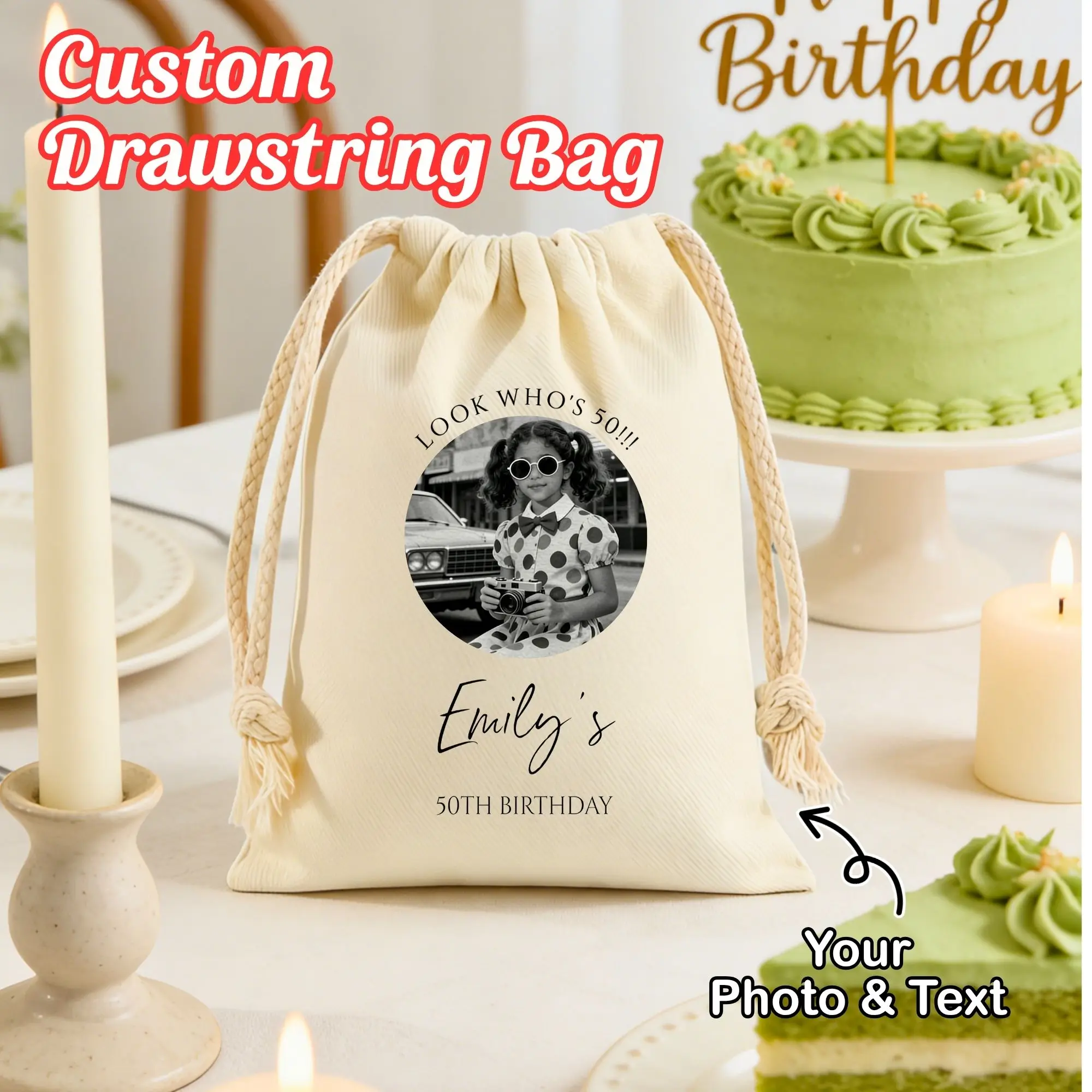 Customizable Drawstring Bag,Personalized Photo Storage Bag,Anniversary Gift,Birthday Gift,Travel Gift,Gift For Parents