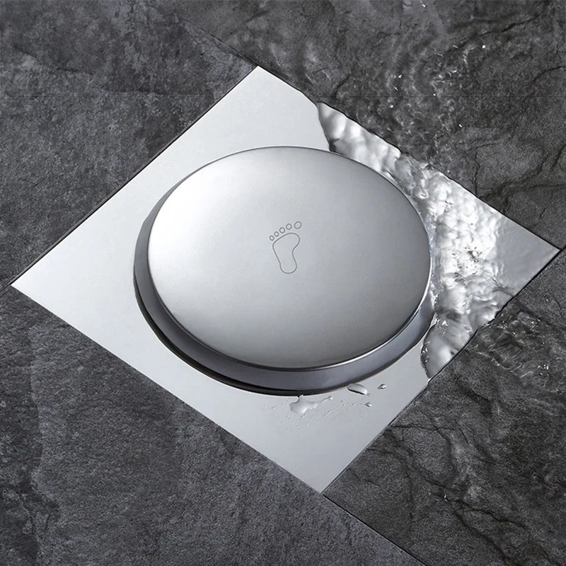 Pop Up Floor Drain Square Stainless Steel Push Down Foot-operated Anti-odor Floor Drain 10/15/20CM Anti-clogging Shower Drain
