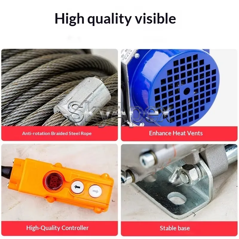 1.5T Multifunctional Aluminum Shell Electric Hoist Horizontal Pulling Hoist With Steel Wire Rope Sling Remote Control 220V Motor