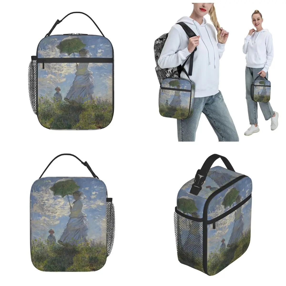 Woman With A Parasol Madame Monet Accessories Insulated Lunch Tote Bag Famous Oil Painting All Season Thermal Cooler Bento Box