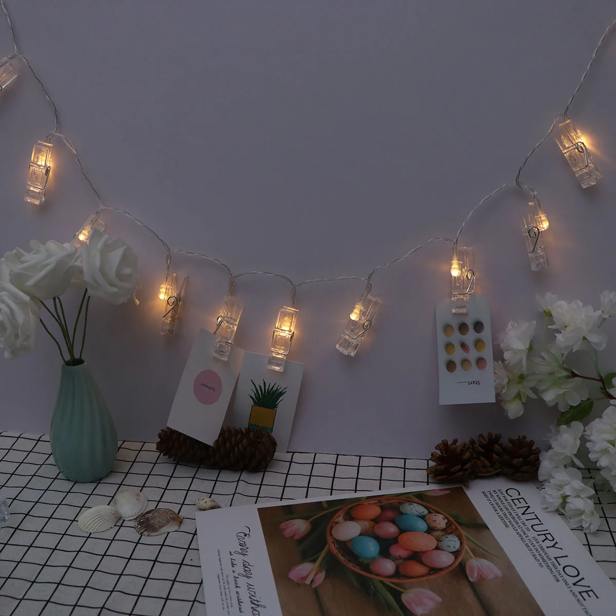 

8 Modes Photo Clip String Light 20 LED Warm White Micro Clothespin Fairy Lights Bedroom Decor Party Festival Lighting