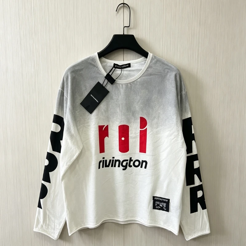 Vintage Dirty Round Neck Long Sleeved Tshirts Oversized RRR123 Sweatshirts Alphabet Print Cotton Pullover Men Women Streetwear