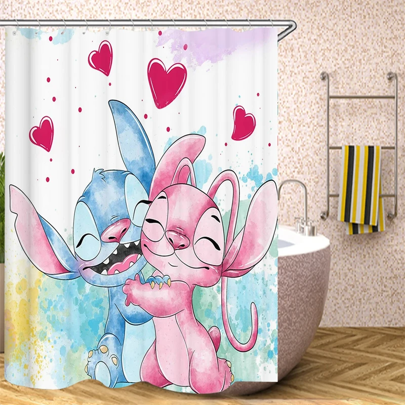 Stitch Bathroom Curtain Waterproof Anti-corrosion Cartoon Pattern Shower Supplies Multi-color Optional Water Retaining Set