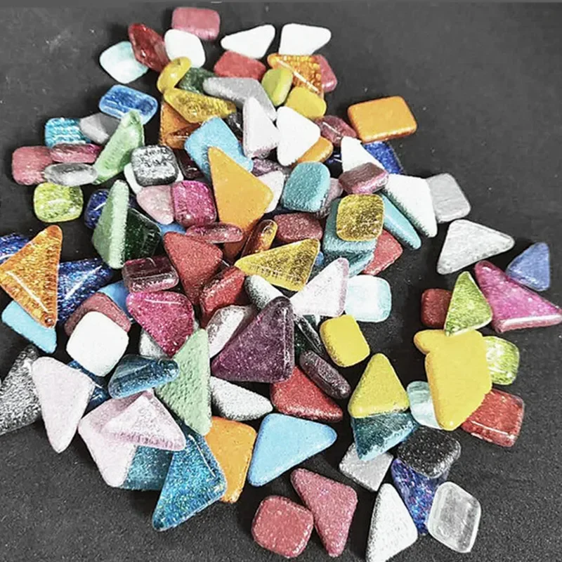 100g/3.52oz Glitter Shiny Glass Mosaic Tiles DIY Craft Polygon Tile Mosaic Making Materials Irregular Shape Pure & Mix Color