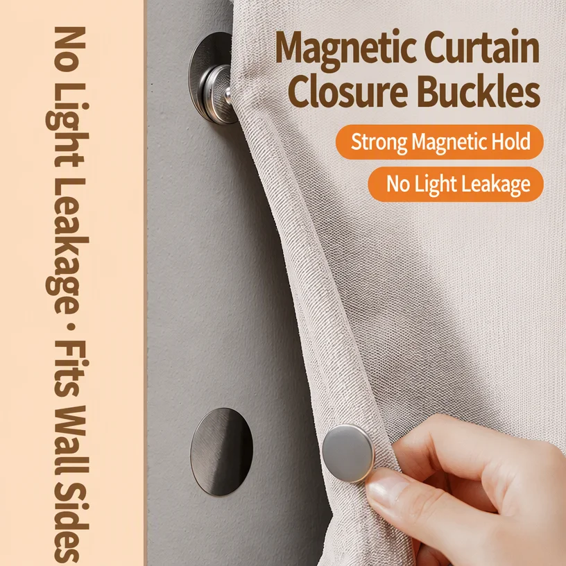 Side-mounted Magnetic Closure Strong Magnetic Buckle Stainless Steel Magnetic Seal Leak-proof No Drilling For Curtains