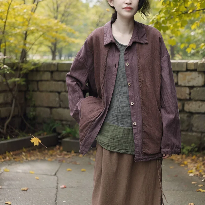 

New cotton and linen loose tooling jacket washed and old top literary color matching short coat fashionable casual versatile sim