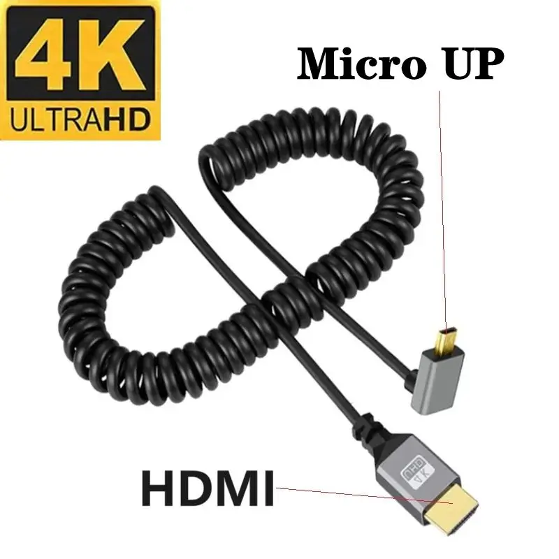 Kabel spiralny HDMI 2.4m 4K, męski-męski, lewy prawy góra dół, Mini Micro HDMI, elastyczny przedłużacz — zdjęcie produktu 5