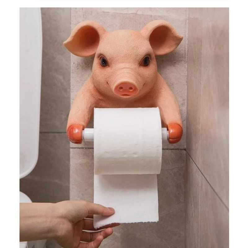 Bathroom Cute Pig Towel Rack European Toilet Roll Holder Paper Cassette Resin Pumping Tray Decor