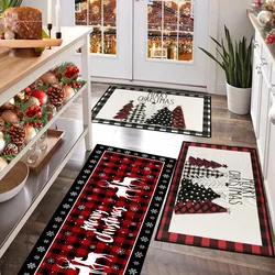 Plaid Christmas Tree Floor Mat Home Kitchen Absorbent Non-slip Mat Merry Christmas Decoration For Home 2024 Happy New Year 2025