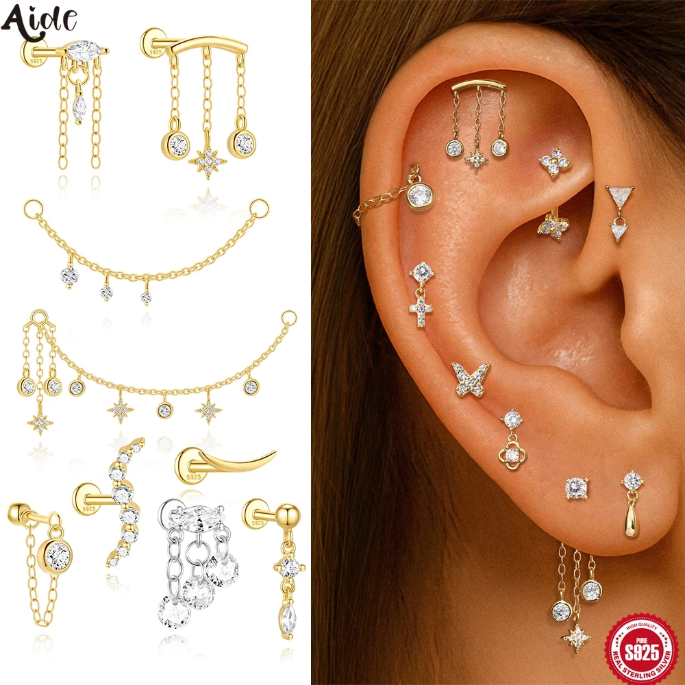 Aide 1pc 925 Sterling Silber Romantische Luxus Zirkon Sterne Schraube Perle Stud Ohrringe für Frauen Koreanische Ohr Knochen Piercing schmuck