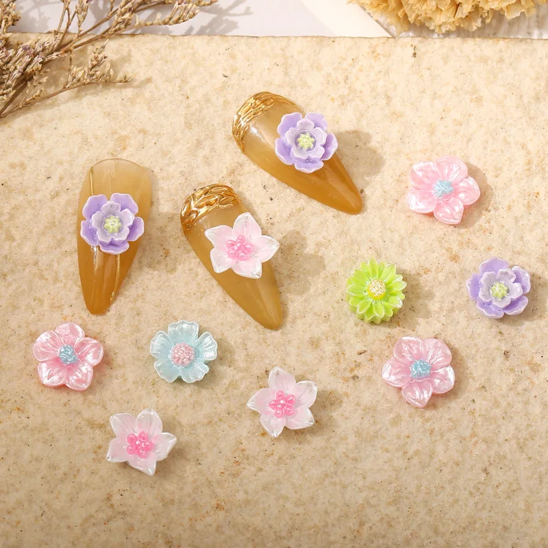 50PCS Pearly-lustre 3D Resin Flower Nail Art Chams Chinese Style Maincure Decorations Jewelry Accessories Modeling Design Tool