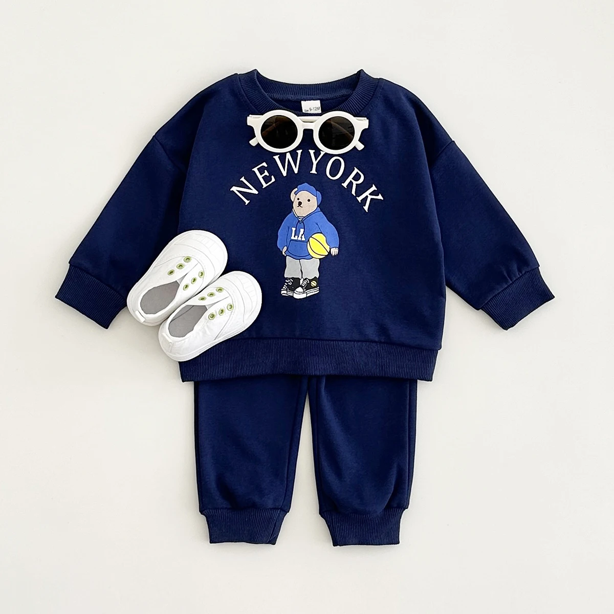 Autumn Baby Clothing Sets Winter Children Bear Pullover Sweatshirts + Simple Solid Sports Pants Cotton 2pcs Clothes Boy New Suit