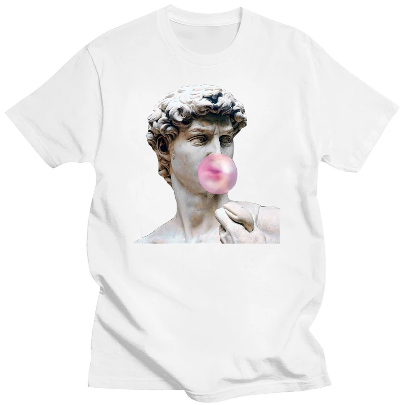 Vaporwave Bubble Gum Roman Greek Statue Men's Printed Cotton T-Shirt Top Tee  Summer Cotton T-Shirt Fashion