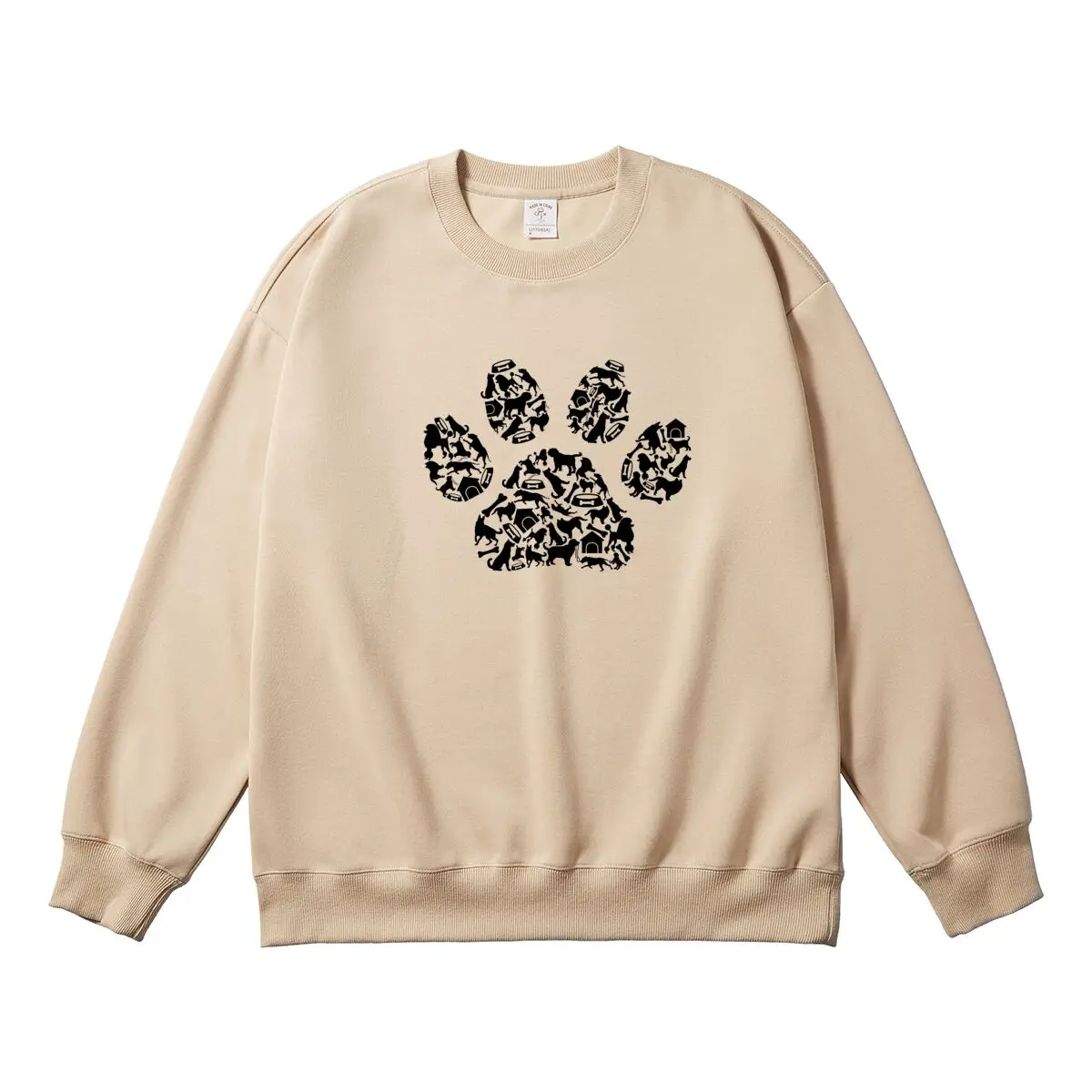 Oversized Women Pullover Dog Paw Prints Graphic Woman Tops Female Sweatshirt Round Neck Long Sleeve Autumn Thick Clothes