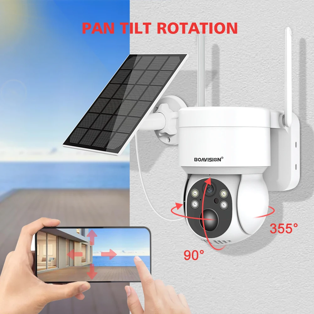 Outdoor Solar Panel Wifi IP Camera 2MP PTZ With Rechargeable Battery PIR Motion Detection Audio 100% Wireless Security Camera