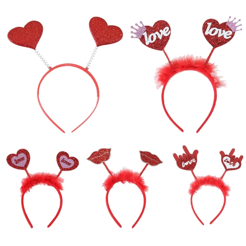 Lovely Red Heart Hair Hoop Furry Valentine's Day Heart Headband Party Headwear Rose Selling Pedlar Hair Hoop Dropshipping