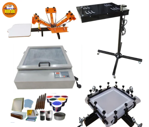 

low price 4 Color 1 Station Silk Screen Printing Press machine T-Shirt with IR flash dryer exposure unit easy operation full set